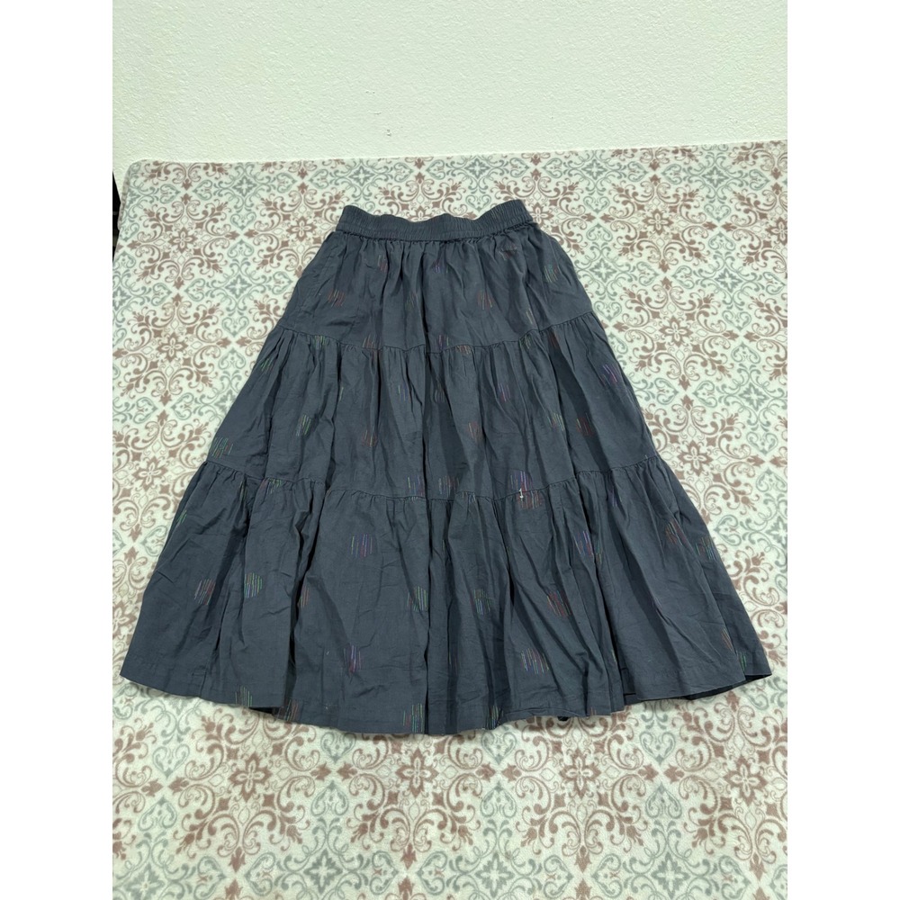Bombay & Paisley Gray Tiered Midi Skirt Small Multi Color Embroidered Dash Boho